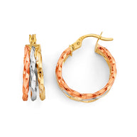 14K 3 color 3 Line Hoop Earring