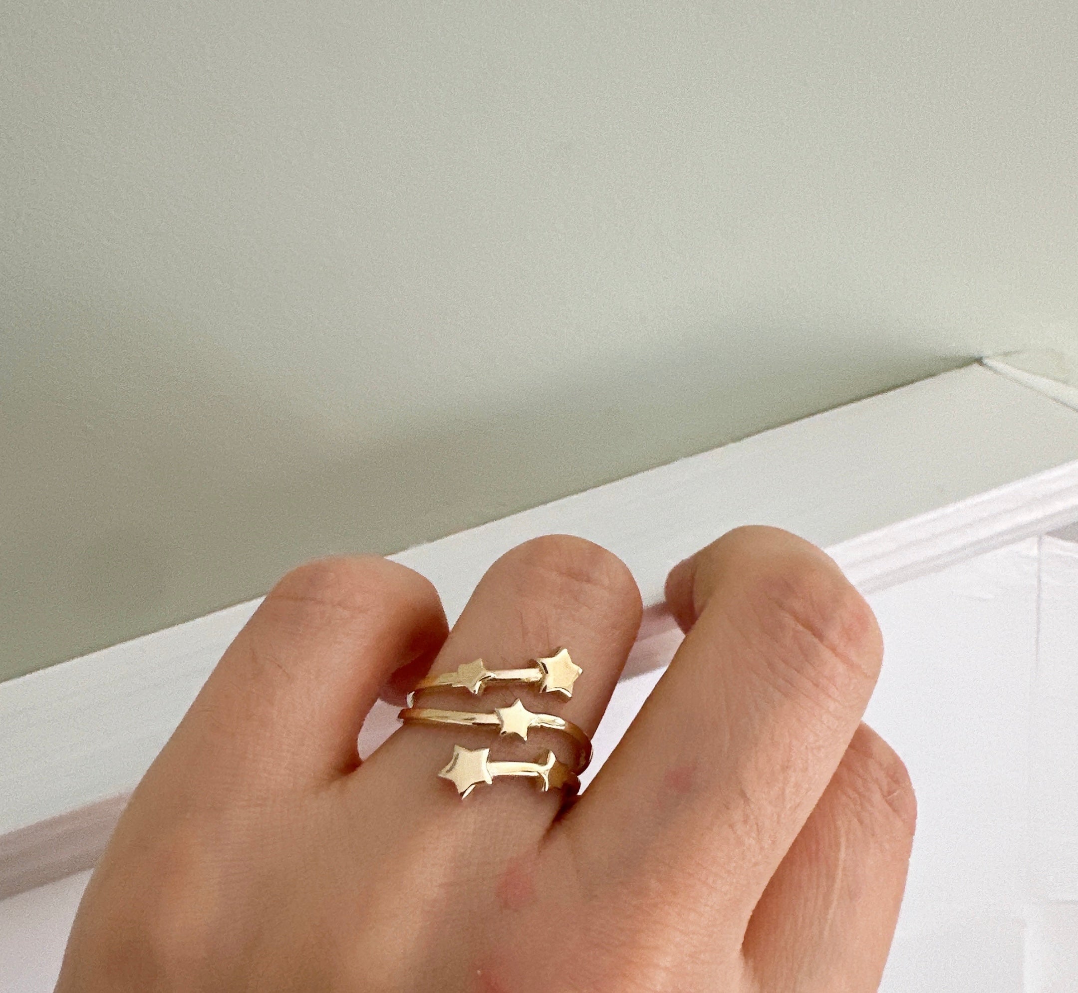 14K 3 Line Star Ring