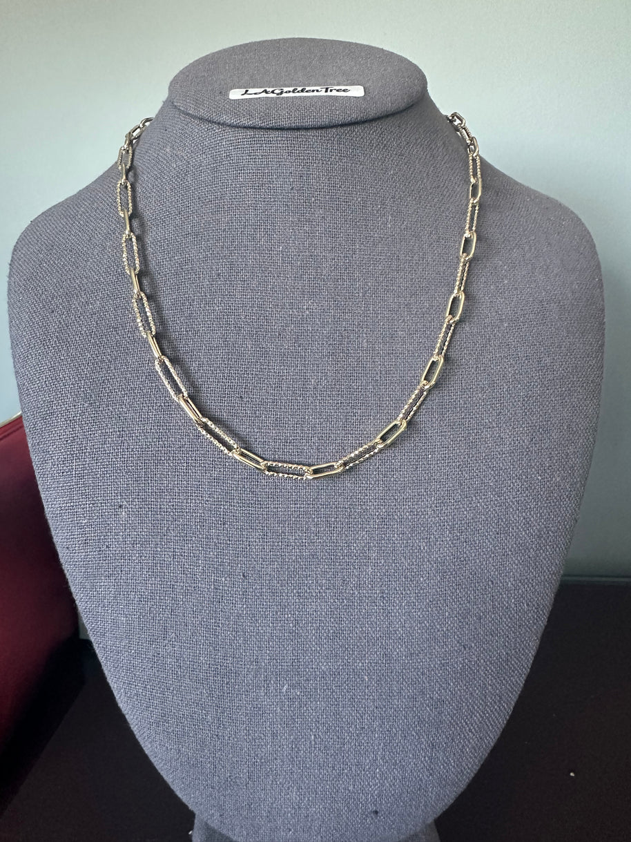 14K Hollow Paperclip 1+1 Necklace