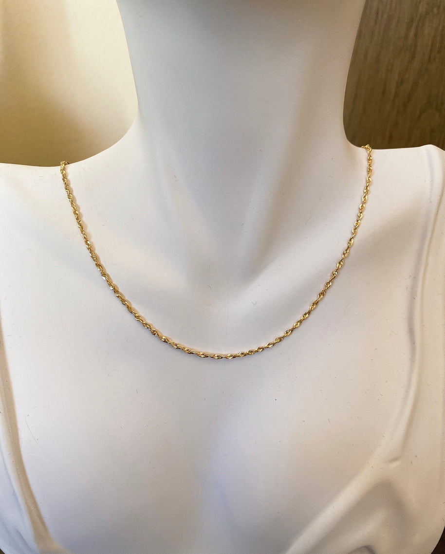 1.5mm 14K Yellow Diamond-Cut Gold Rope Chain