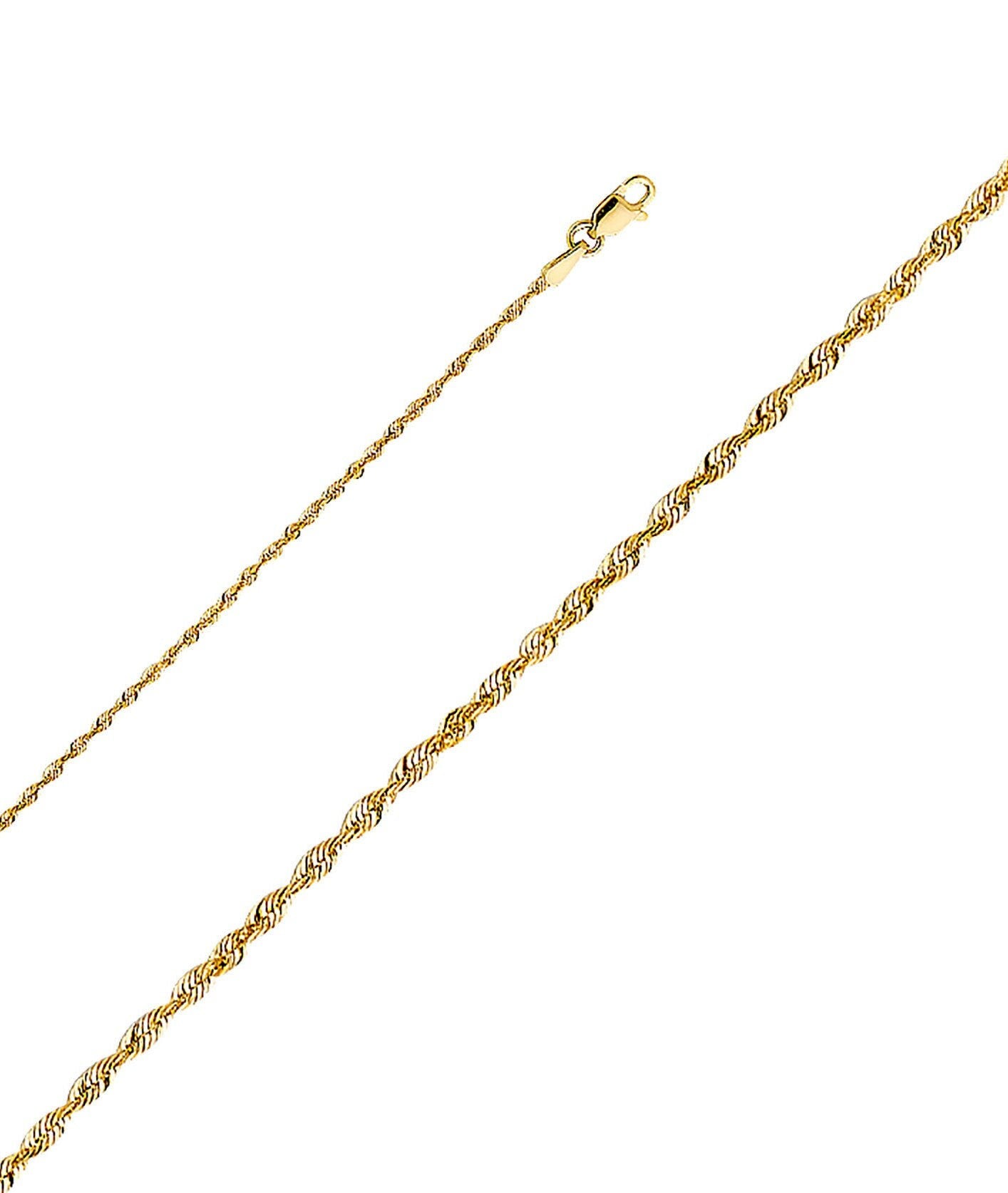 1.5mm 14K Yellow Diamond-Cut Gold Rope Chain