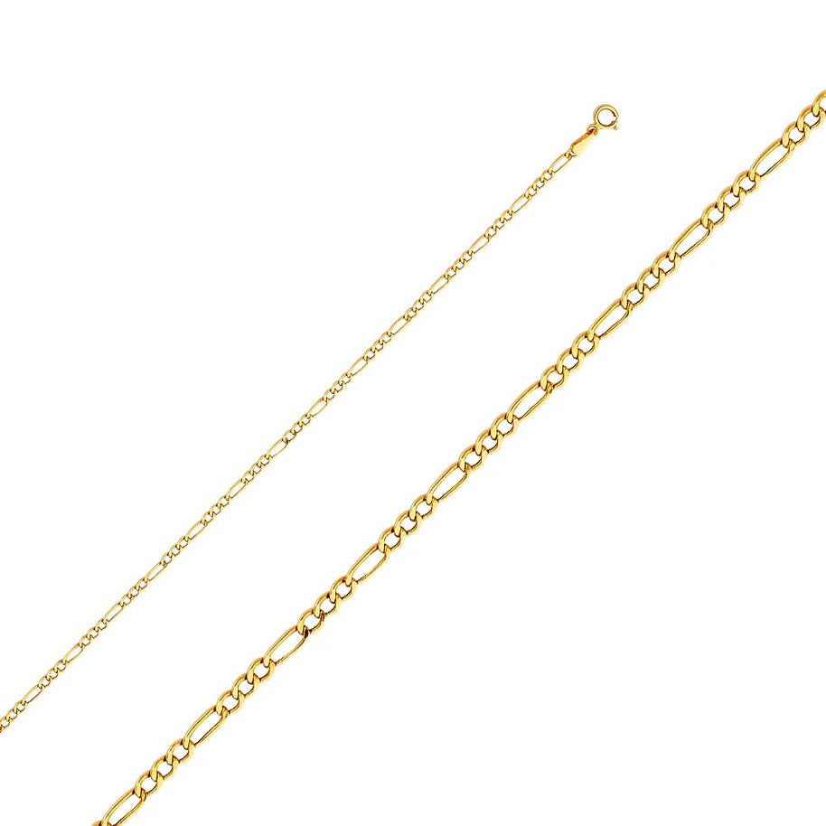 1.9mm 14k Yellow Gold Figaro 3+1 Hollow Chain with Spring Ring Clasp