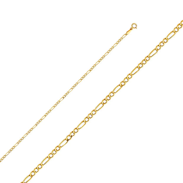 1.9mm 14k Yellow Gold Figaro 3+1 Hollow Chain with Spring Ring Clasp