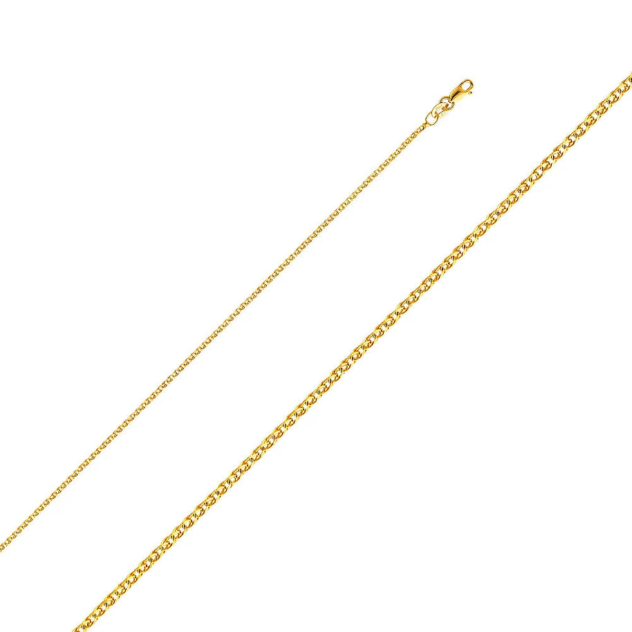 1.5mm 14K Yellow Gold Flat Open Spiga Wheat Chain 16-22in