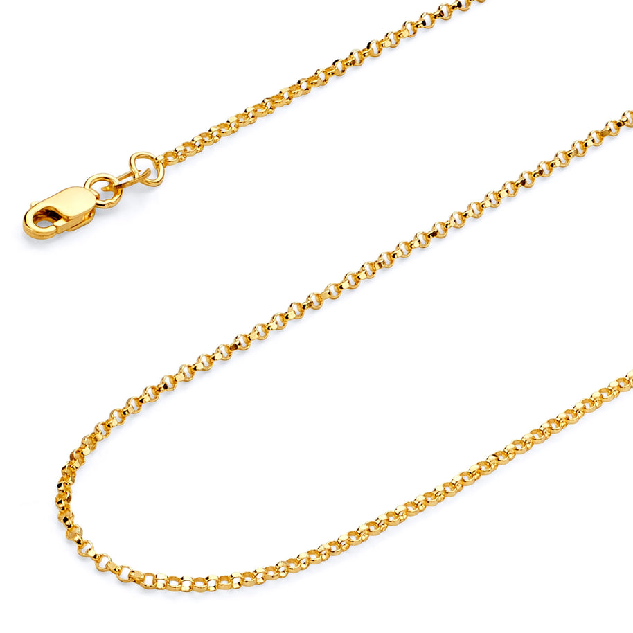 1.6mm 14K Yellow Gold Diamond-Cut Angled Rolo Cable Chain