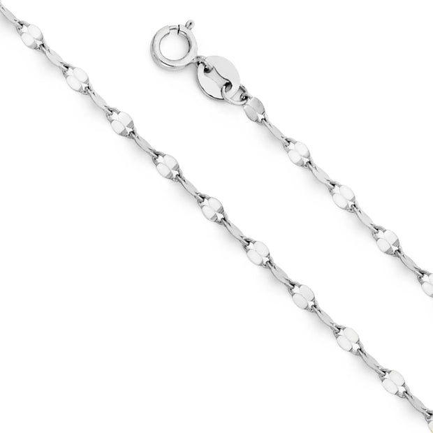 2mm 14K White Gold Flat Mirror Link Chain Necklace