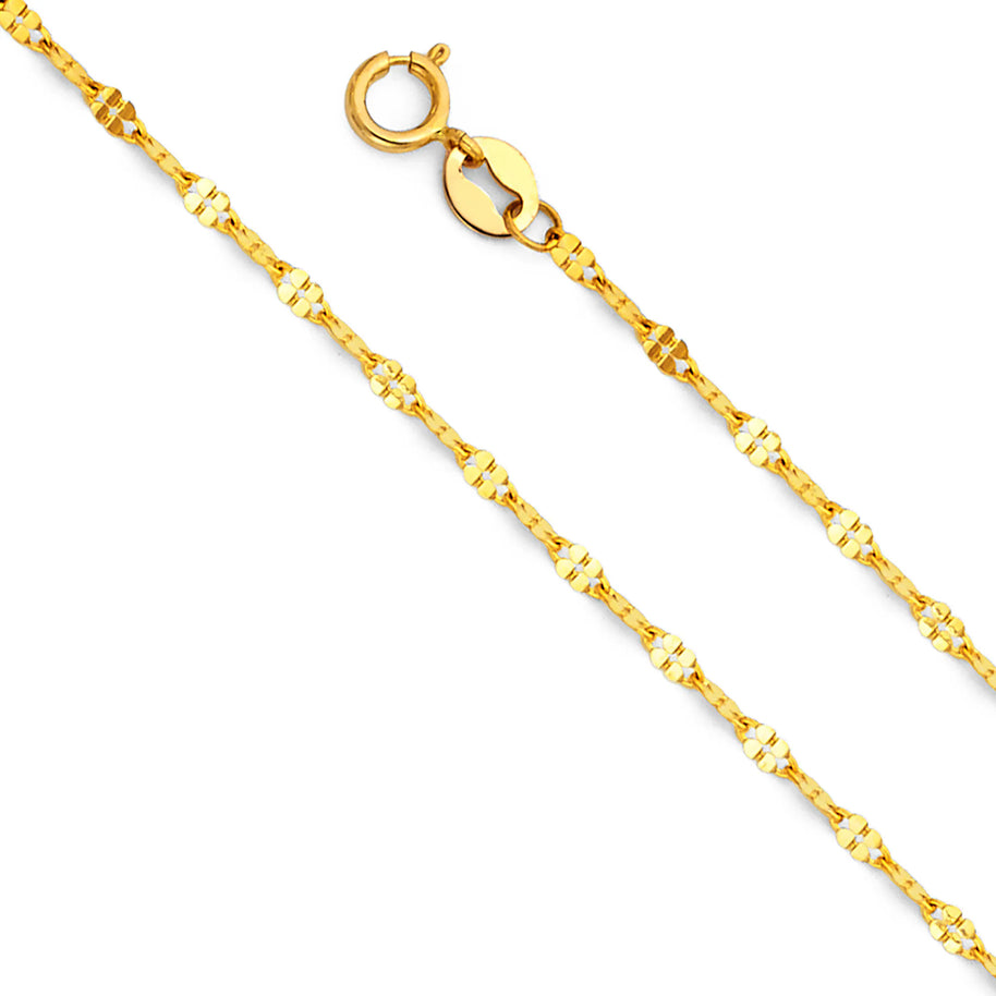 1.5mm 14K Yellow Gold Stamped Curved Mirror Link Chain