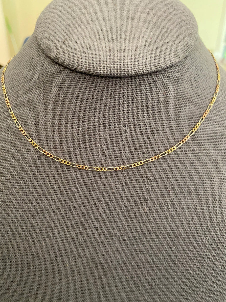 1.5mm 14k Tri Color Gold Figaro 3+1 Concave Chain