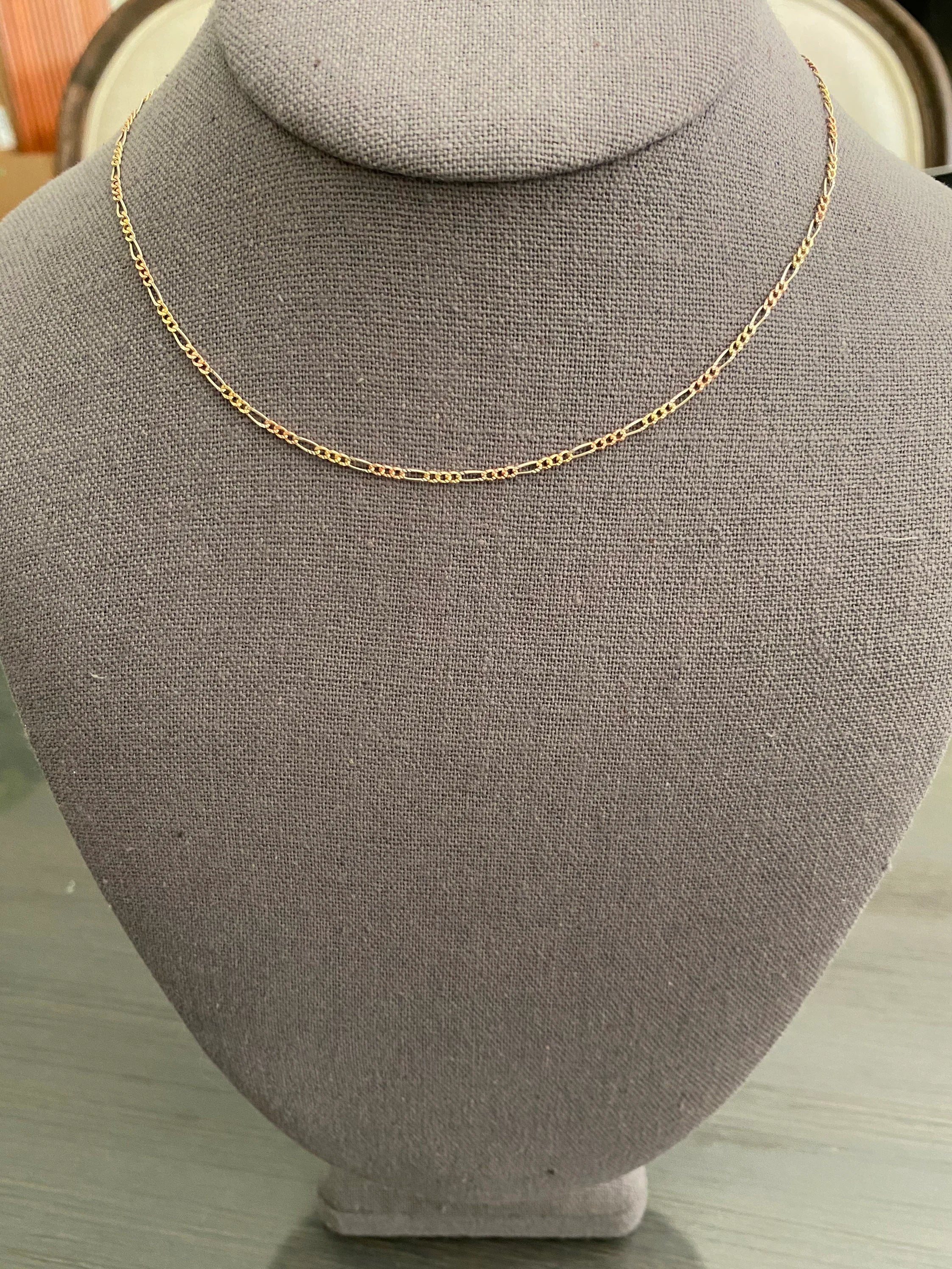 1.5mm 14k Tri Color Gold Figaro 3+1 Concave Chain