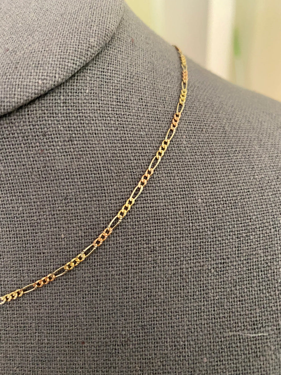 1.5mm 14k Tri Color Gold Figaro 3+1 Concave Chain