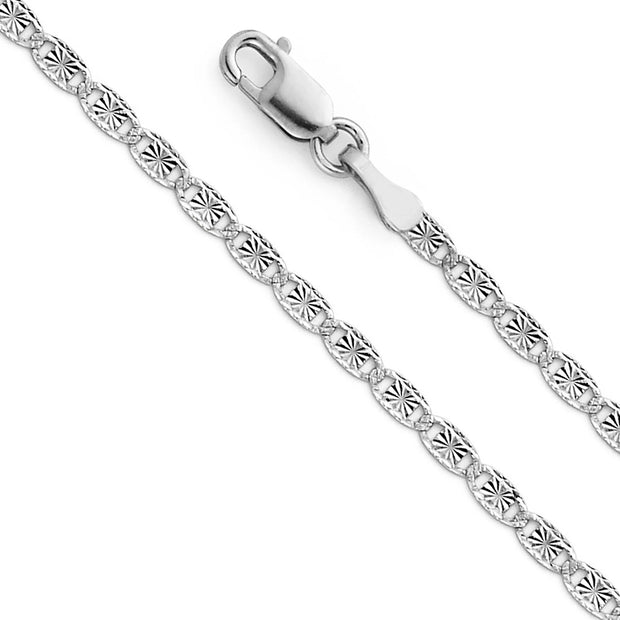 2.1mm 14K White Gold Rail and Star Diamond Cut Valentino Chain Necklace