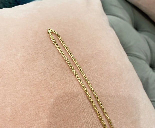 3.5mm 14k Yellow Gold Hollow Mariner Bevel Chain Necklace