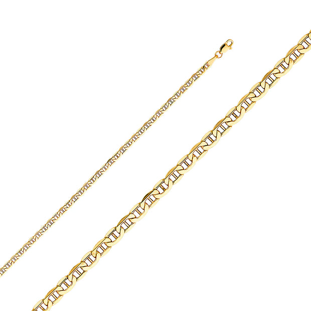 3.5mm 14k Yellow Gold Hollow Mariner Bevel Chain Necklace