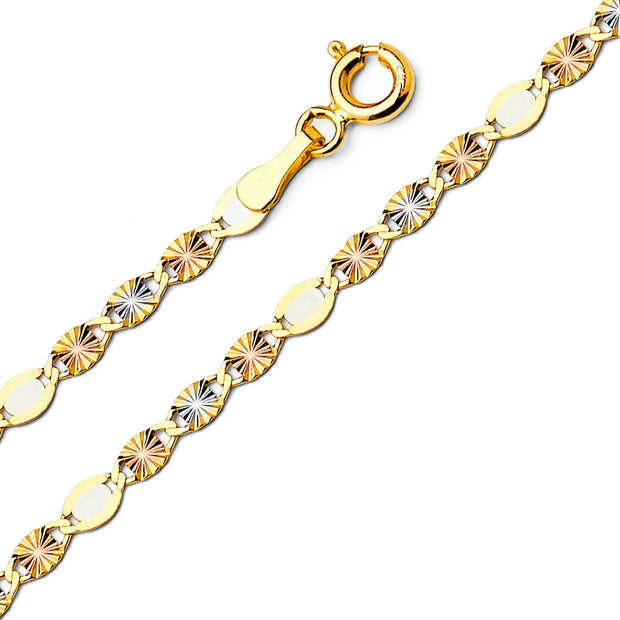 3mm 14k Subtle Tri-Color Gold Diamond Cut Valentino with Star Chain Necklace