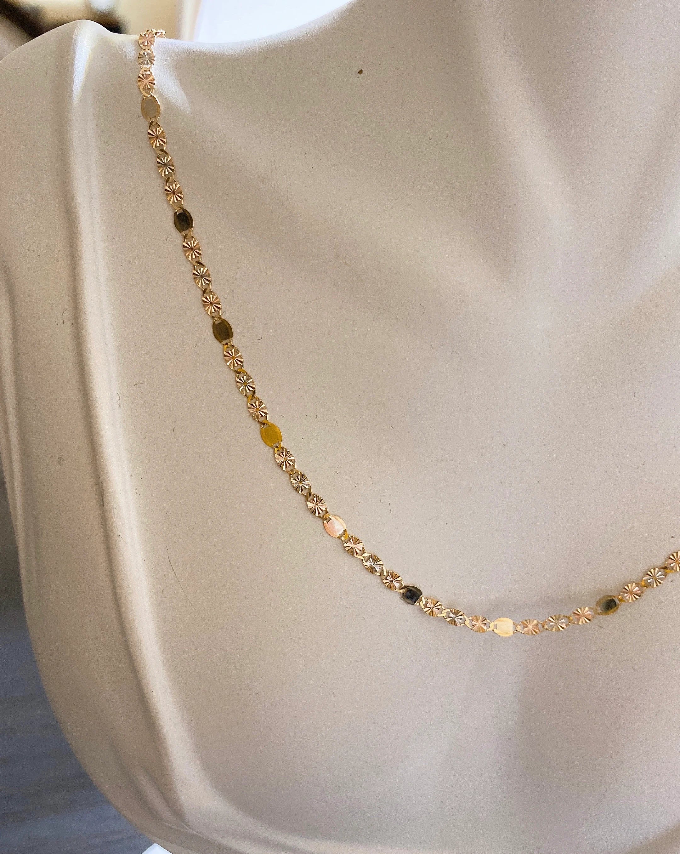 3mm 14k Subtle Tri-Color Gold Diamond Cut Valentino with Star Chain Necklace