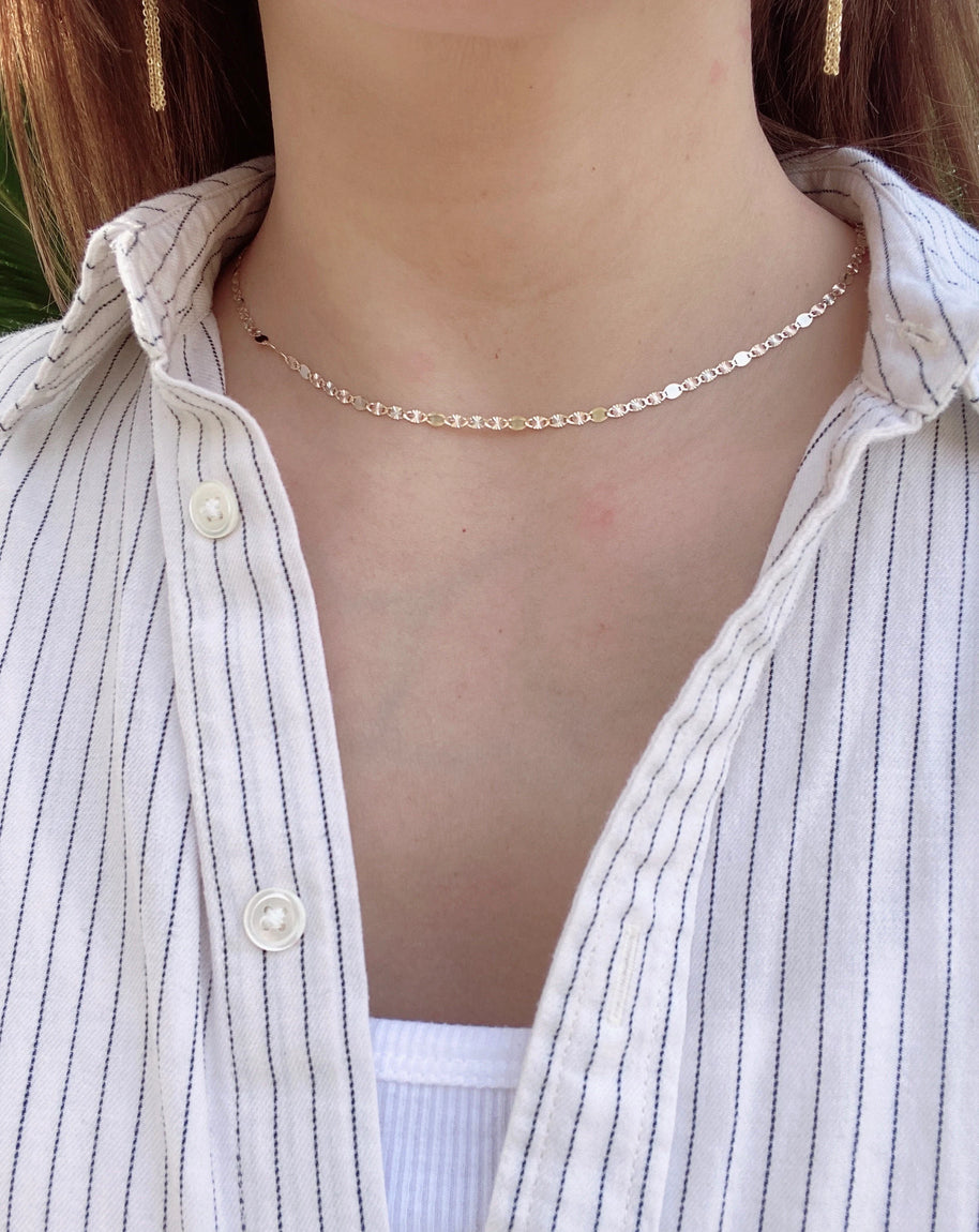 3mm 14k Subtle Tri-Color Gold Diamond Cut Valentino with Star Chain Necklace