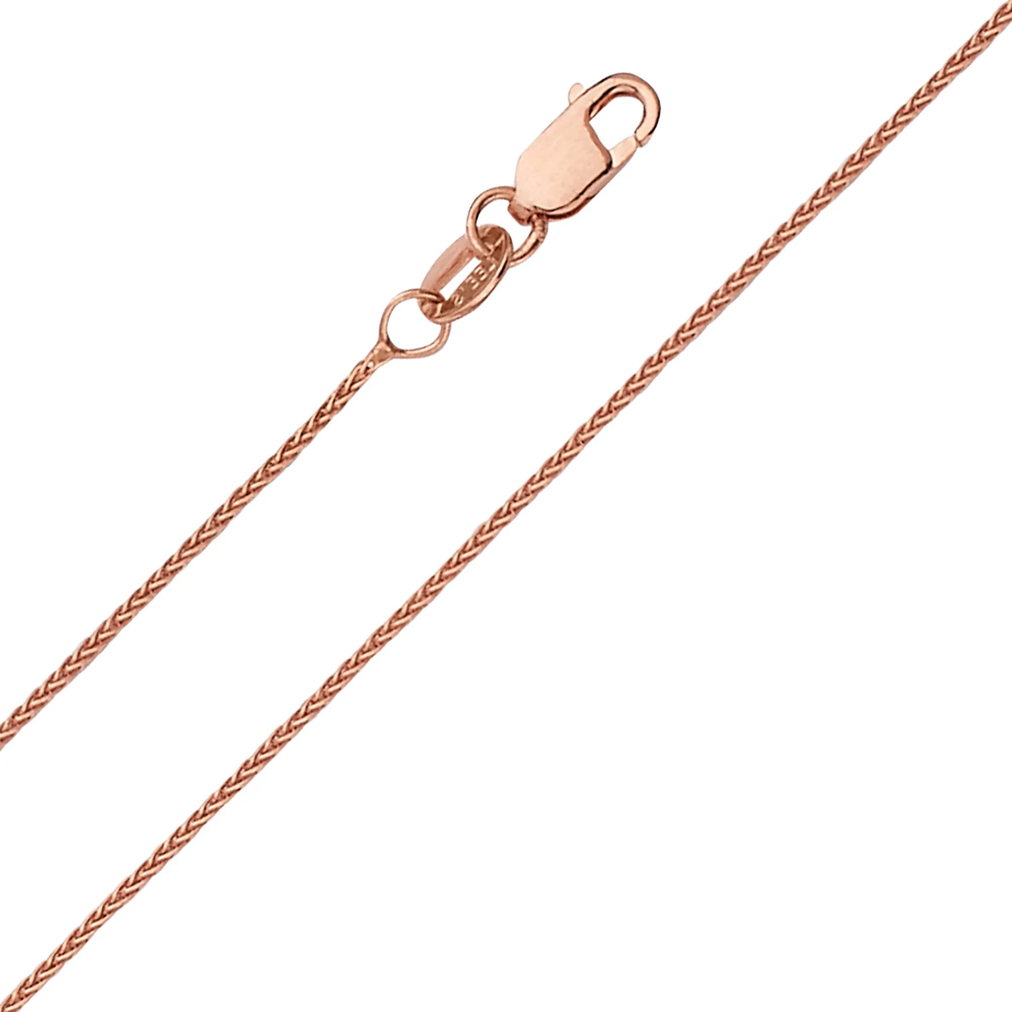 0.9mm 14K Rose Gold Round Wheat Chain 16-24in