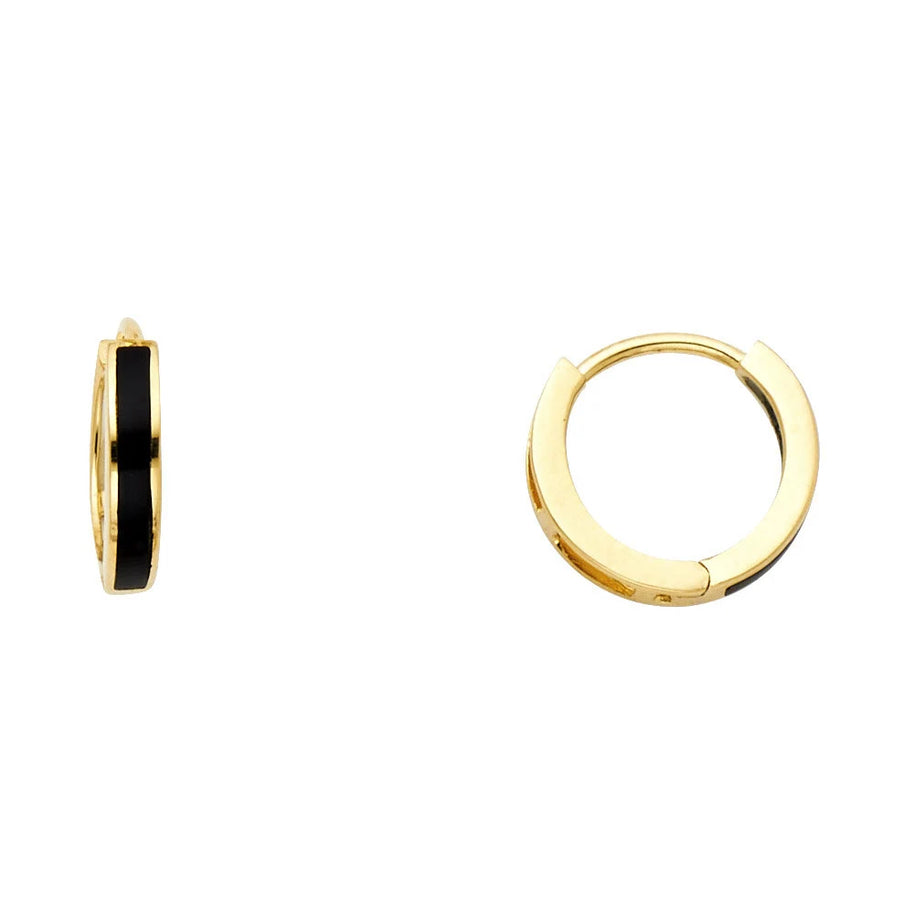 14K Gold Onyx Huggies Earring