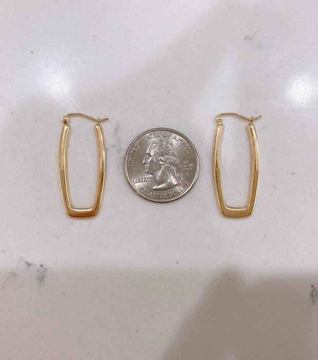 2.5mm Rectangular Oval Hoop Earrings - 14K Yellow Gold