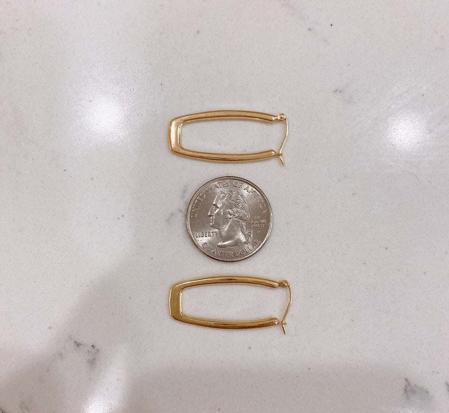 2.5mm Rectangular Oval Hoop Earrings - 14K Yellow Gold