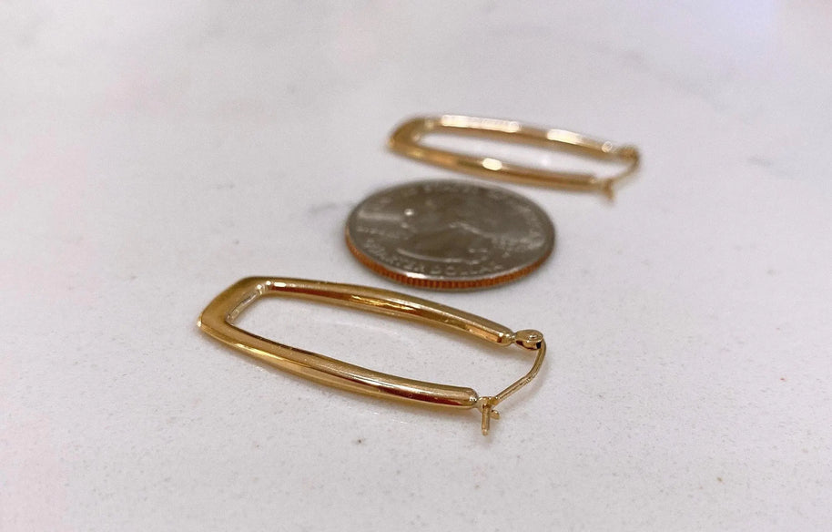 2.5mm Rectangular Oval Hoop Earrings - 14K Yellow Gold