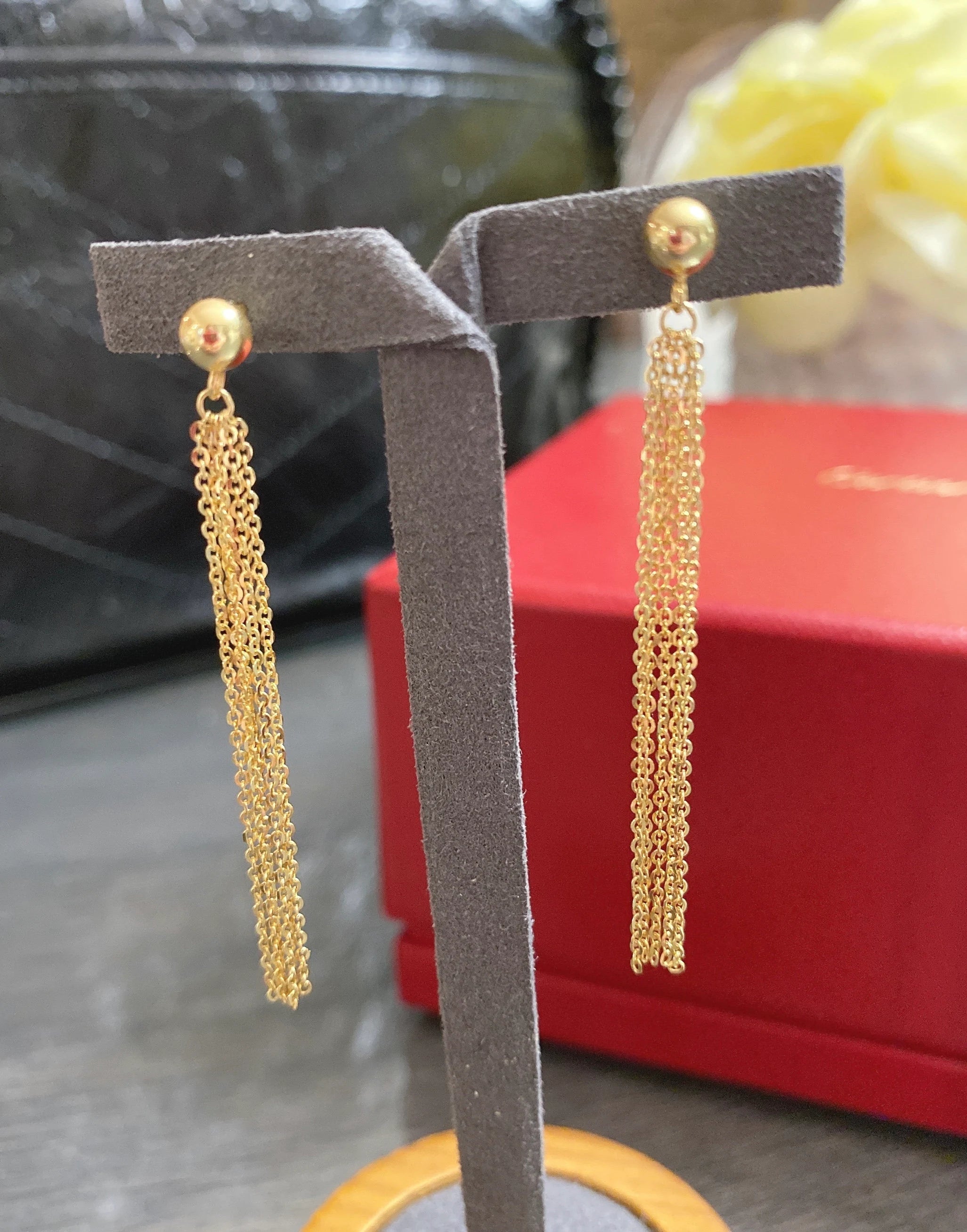 14k Yellow Gold Tassel Earrings