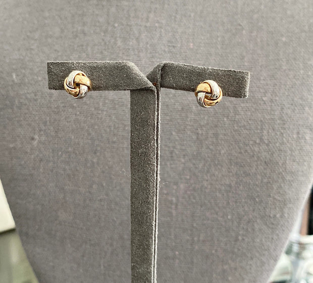 14k Two Tone Gold Knot Earrings