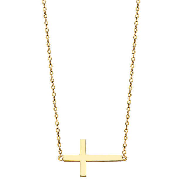 14k Yellow Gold Side Way Cross Necklace