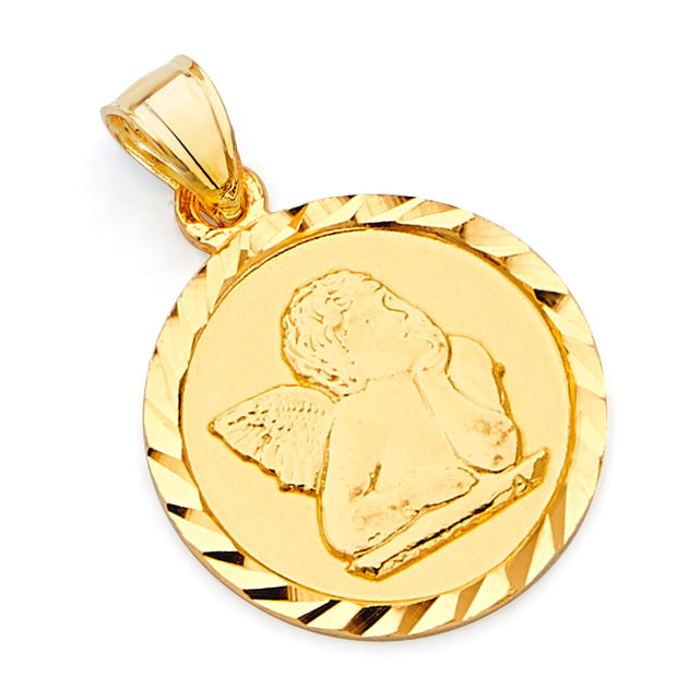 14K Yellow Gold Small Double Sided Cherub Angel Pendant