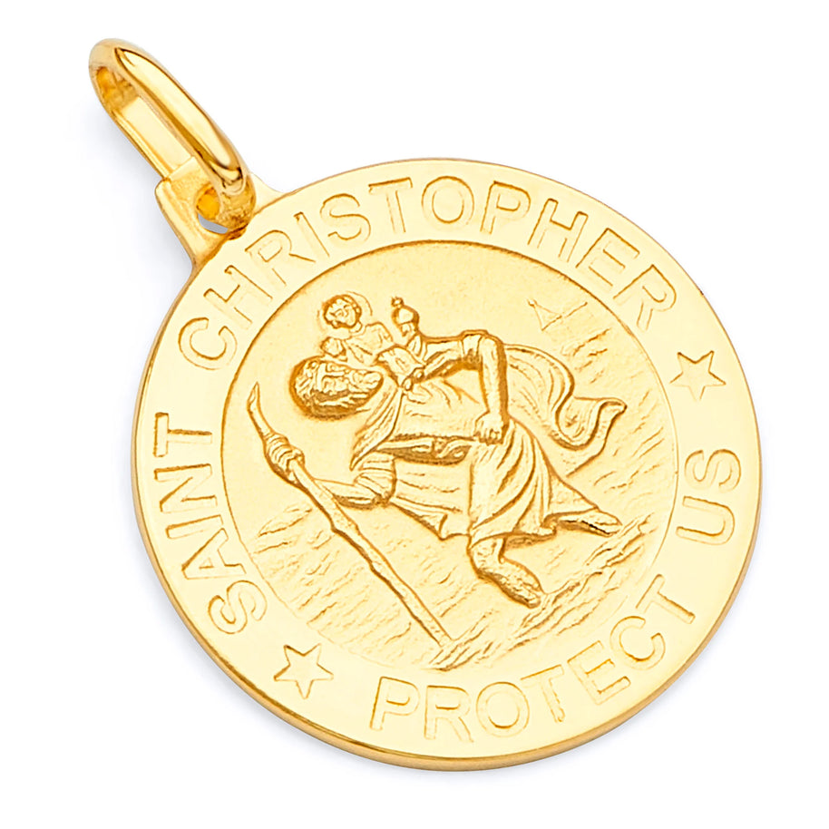 14k Yellow Gold Saint Christopher Round Medal Pendant