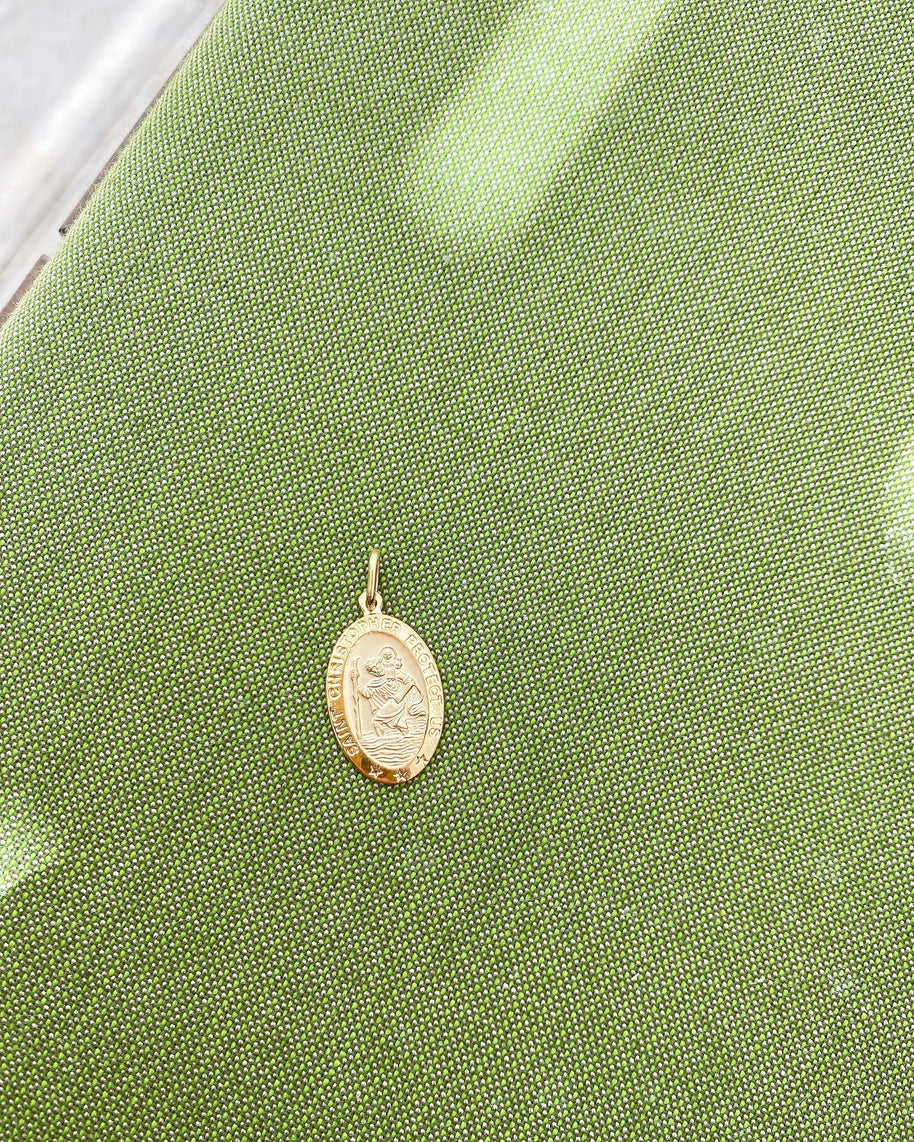 14K Yellow Gold St. Christopher Oval Medal Pendant