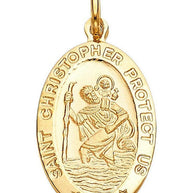 14K Yellow Gold St. Christopher Oval Medal Pendant