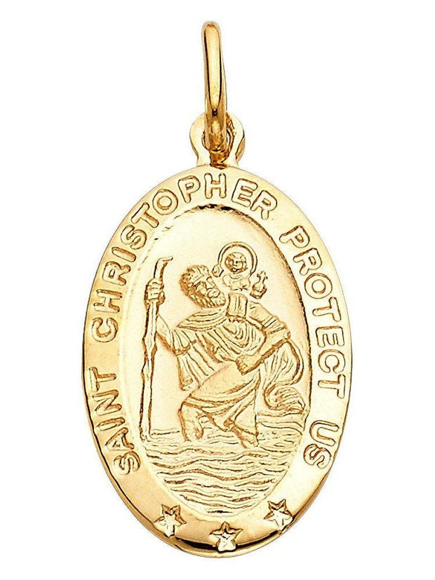 14K Yellow Gold St. Christopher Oval Medal Pendant