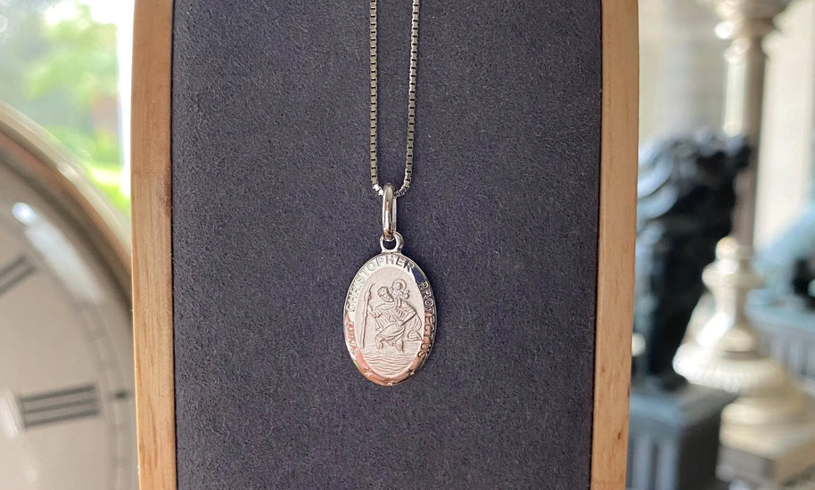 14K White Gold St. Christopher Oval Medal Pendant