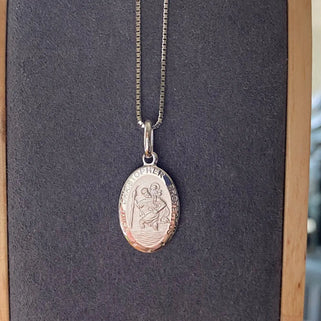 14K White Gold St. Christopher Oval Medal Pendant