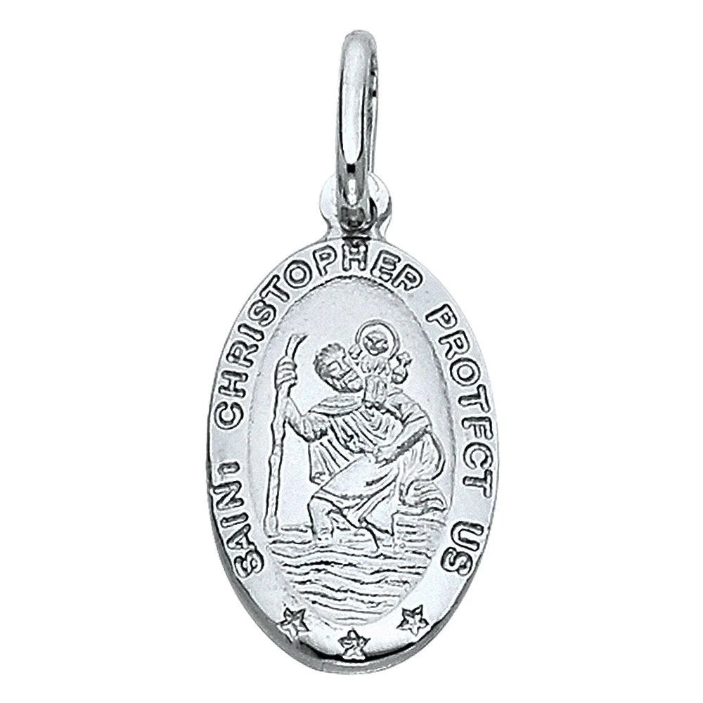 14K White Gold St. Christopher Oval Medal Pendant