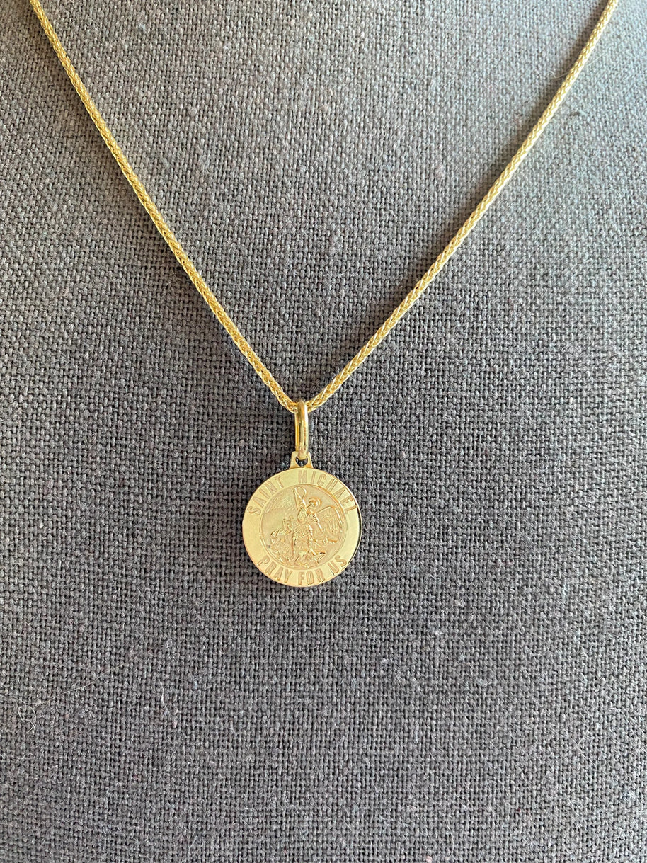 Petite Saint Michael Round Medal Pendant in 14K Yellow Gold