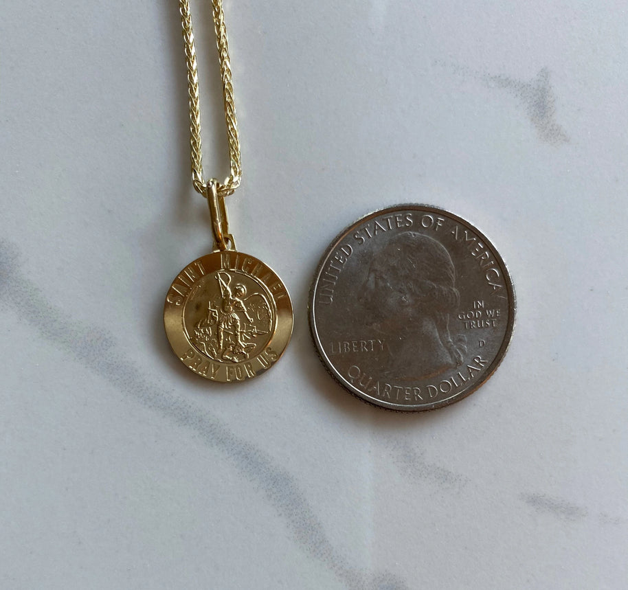 Petite Saint Michael Round Medal Pendant in 14K Yellow Gold