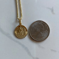 Petite Saint Michael Round Medal Pendant in 14K Yellow Gold