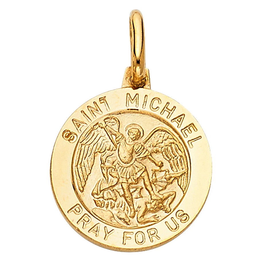 Petite Saint Michael Round Medal Pendant in 14K Yellow Gold