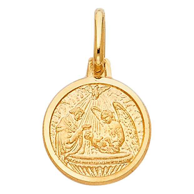 14k Yellow Gold Religious Baptism Medal Charm Pendant